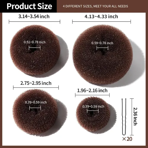 Miniatura 6 de Teenitor Máquina para hacer moños de pelo para mujer, 4 moños de ballet marrones en 4 tamaños, donas para el cabello B- marrón