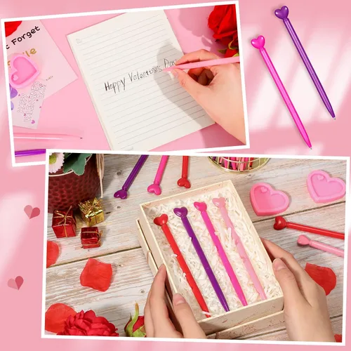 Miniatura 5 de Fuutreo 32 bolígrafos retráctiles con forma de corazón para el día de San Valentín, bolígrafo de metal con tinta negra, recuerdo de fiesta