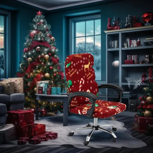 Miniatura 5 de Fundas navideñas para silla de oficina, funda protectora universal elástica para silla de jefe de respaldo alto moderno y sencillo (XMAS01, L)