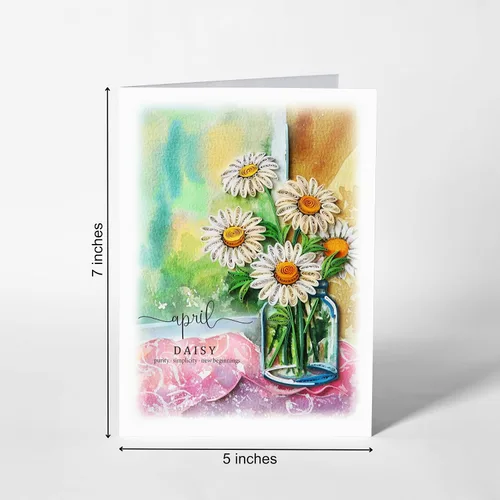Miniatura 5 de Tarjeta de margarita de cumpleaños de abril, 5 x 7 pulgadas, patrón floral, tarjeta con sobre