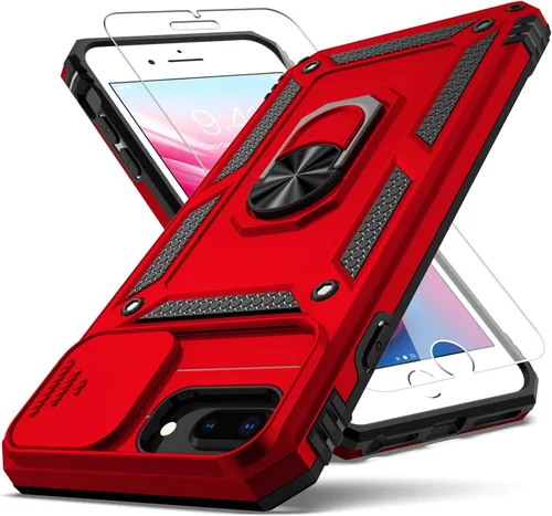 Miniatura 7 de Funda para iPhone 8 Plus, para iPhone 7/6 Plus, con cubierta deslizante para cámara + protector de pantalla HD, soporte de anillo giratorio de grado