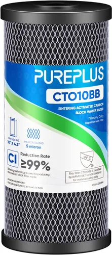 Cartucho de repuesto para filtro de agua de carbón activado de cáscara de coco para toda la casa de 10" x 4.5" - Compatible con WFHDC8001, CB-BB-10,