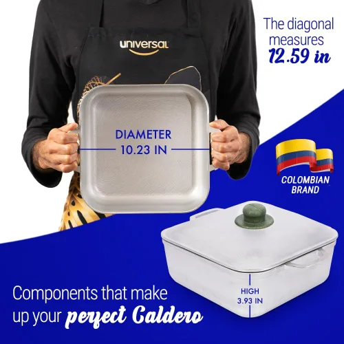 Miniatura 3 de Universal Caldero cuadrado (6 cuartos de galón – 15 tazas) – Olla de cocina de aluminio fundido con tapa, apta para horno holandés para arroz