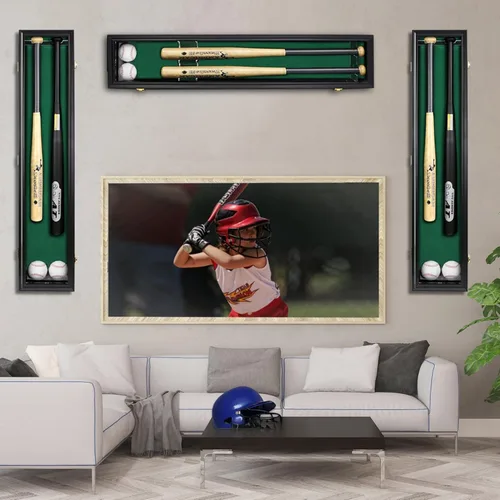 Miniatura 5 de HOROW Vitrina de bate de béisbol, marco de madera con soporte de puerta acrílico transparente, gabinete montado en la pared, caja de sombra vertical