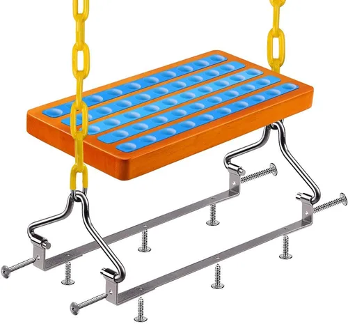 Miniatura 3 de SELEWARE Columpio de madera colgante, asiento de columpio de 17.5 x 8.2 pulgadas con cadena y 2 mosquetones, columpio de árbol de madera
