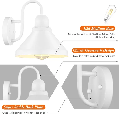 Miniatura 3 de Linternas de pared exterior de cuello de cisne Brightever, paquete de 2 accesorios de luz exterior, apliques de pared antióxido para granero al aire