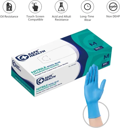 Miniatura 7 de Safe Health Nitrile Exam Gloves – 4 mil, Latex-Free, Powder-Free, Disposable, Blue, Medical Grade, Food, Cleaning Use