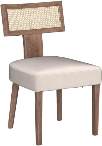 Miniatura 5 de HNY Juego de 6 sillas de comedor de ratán de estilo de mediados de siglo, silla de acento tapizada en lino de estilo granja con respaldo curvo