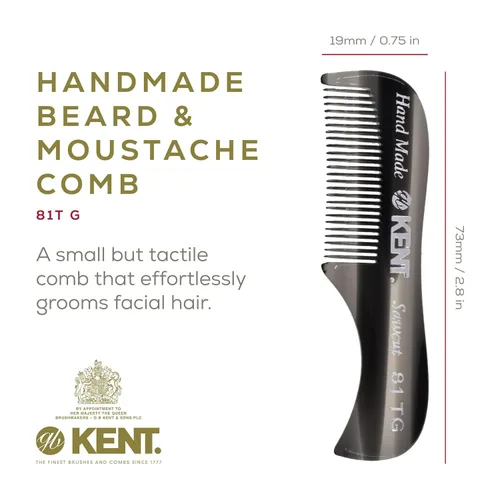 Miniatura 3 de Kent 81T FOT - Juego de peine de bolsillo para barba de grafito negro para hombre, kit de barba para viajes y hogar, peine para bigote para hombres