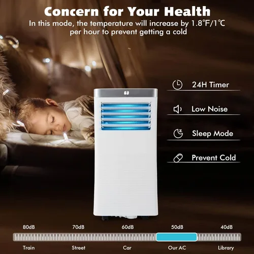 Miniatura 4 de LDAILY Aire acondicionado portátil de 10000BTU con control remoto, enfriador de aire 3 en 1 con 3 modos y 2 velocidades de viento, función