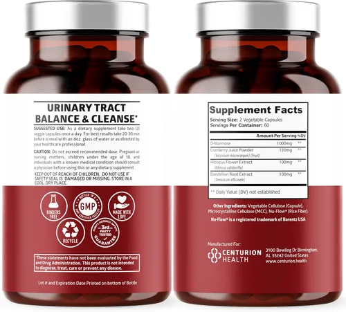 Miniatura 2 de Number One Nutrition Manosa D prémium con arándano e hibisco [fuerza máxima, 1350 mg] (120 unidades (paquete de 2))