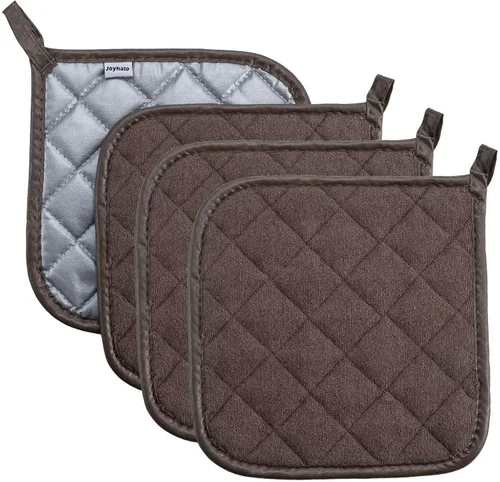 Miniatura 26 de Joyhalo Paquete de 6 agarraderas para ollas de cocina, agarradera de horno de algodón con gran resistencia al calor, almohadillas térmicas Especias