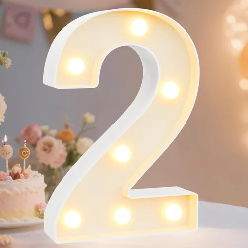 Miniatura 58 de Pooqla Letras y Números Decorativos con Luces LED, Letras y Números de Neón de Plástico Blanco para Decoración de Fiestas, Bodas, Funciona