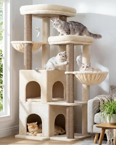 Miniatura 10 de Globlazer Torre de árbol para gatos de interior, casa de árbol para gatos adultos de 50 pulgadas para gatos adultos grandes con escalones, poste