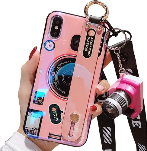 Miniatura 8 de Bonita funda cruzada compatible con Samsung Galaxy A32 5G, con correa para la muñeca, cordón para atril y funda para cámara 3D, de silicona suave, a