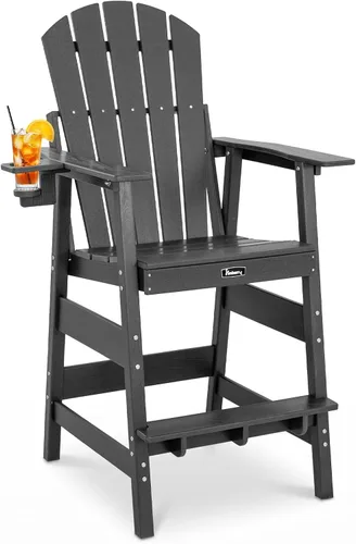 Miniatura 11 de FUNBERRY Juego de 2 sillas altas Adirondack con mesa de conexión extraíble, silla de balcón alta para todo tipo de clima con portavasos 2