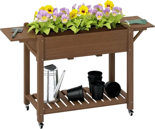 Miniatura 22 de Outsunny - Jardinera elevada de madera con estante de almacenamiento, orificios de drenaje y forro para el patio trasero, la terraza, el balcón, 47