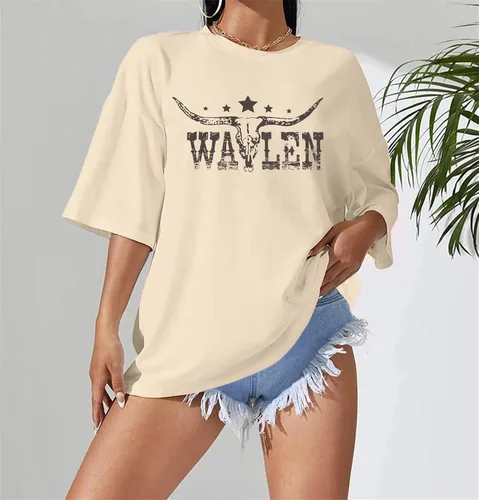 Miniatura 3 de Camisas de calavera de vaca para mujer, camisetas gráficas occidentales, camiseta de gran tamaño con estampado de música country Rodeo Cowboy
