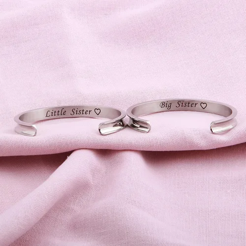 Miniatura 4 de Zuo Bao Pulsera de acero inoxidable para hermana mayor y hermana pequeña (plata, 2 piezas), Metal
