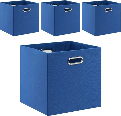 Miniatura 8 de Cubo de almacenamiento de 11 x 11 pulgadas, caja plegable de lino con asas, cesta de organización plegable, juego de 4 cajones de gran capacidad