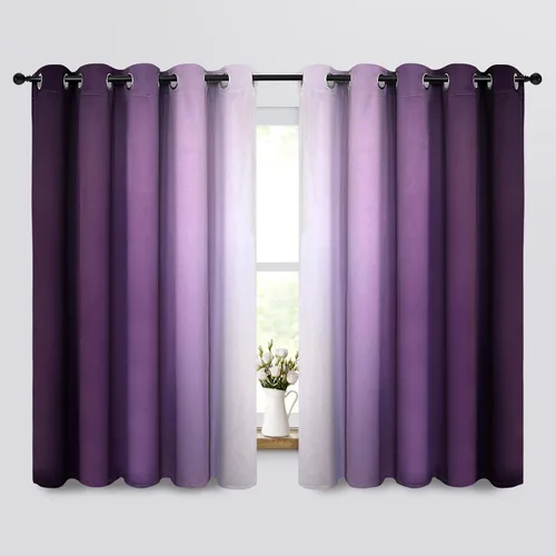 Miniatura 19 de COSVIYA Cortinas 100% Opacas Azul Degradado con Lazos Ajustables para Cocina Aislamiento Térmico Oscurecimiento de Habitación Cenefa con Bolsillo
