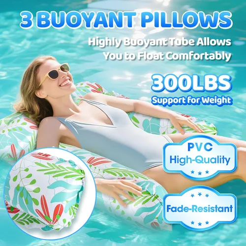 Miniatura 3 de Flotadores de piscina inflables para adultos, paquete de 2 hamacas flotantes multiusos para piscina, material de PVC resistente, flotadores de agua