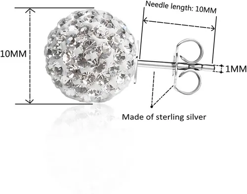 Miniatura 3 de Aretes de tuerca de plata fina 925 con bola de cristal 8 mm 10 mm