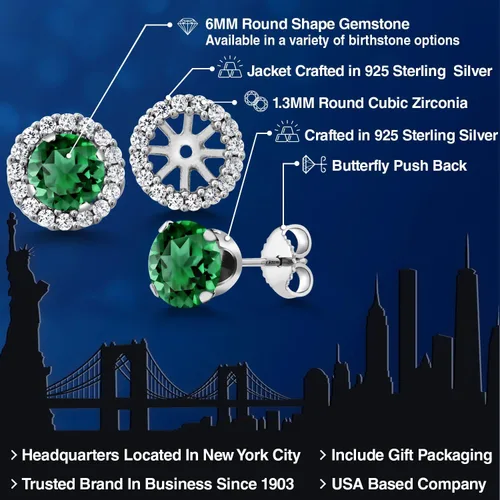 Miniatura 208 de Gem Stone King Aretes redondos de plata de ley 925 de 0.236 in con piedra natal extraíble para mujer