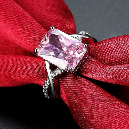 Miniatura 6 de Anillos de cristal de Swarovski para mujer tamaño 6-9 - Anillo de circón rosa chapado en oro blanco