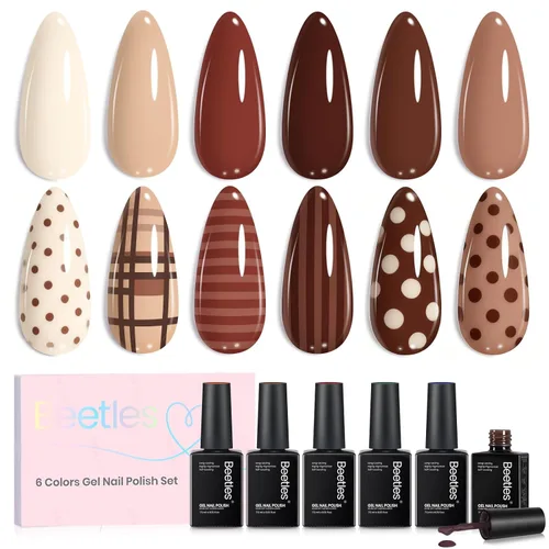 Miniatura 10 de Beetles - Juego de esmaltes de uñas de gel Jelly de 6 colores, tonos nude, rosa, marrón, con brillo y efecto de glitter, kit de esmaltes de gel