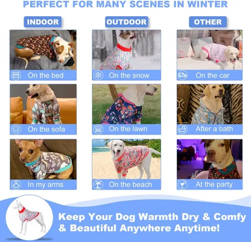 Miniatura 4 de LovinPet Bulldog - Mameluco tipo suéter – Ropa de franela suave para perro, estampado de flores florecientes, adecuado para razas de perros grandes