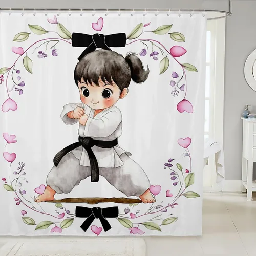 Miniatura 18 de Cortina de ducha verde naranja quemado, cortina de ducha de tela floral bohemia bohemia bohemia para niños y mujeres, cortinas de baño impermeables