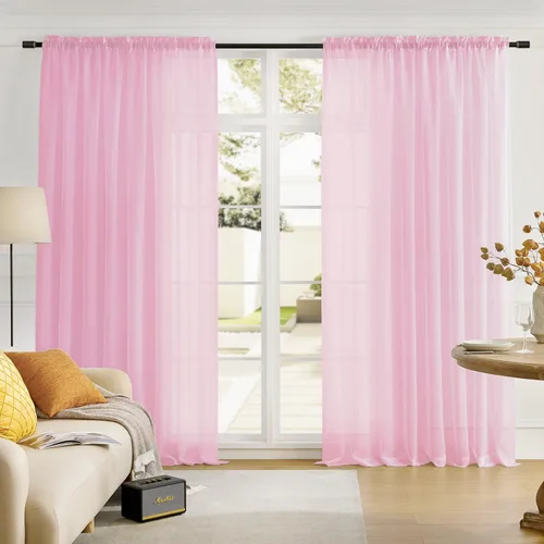 Miniatura 124 de Cortinas para ventana cortinas blancas traslúcidas de 90 pulgadas de largo, 2 paneles de cortinas de tul, paneles de ventana para cortinas de Blanco