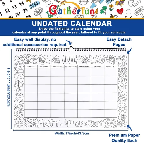 Miniatura 4 de Calendario de pared para colorear 2026-2027 – 11.6 x 17 pulgadas, 12 meses, sin fecha, hogar o calendario, seguimiento de actividades y calendario