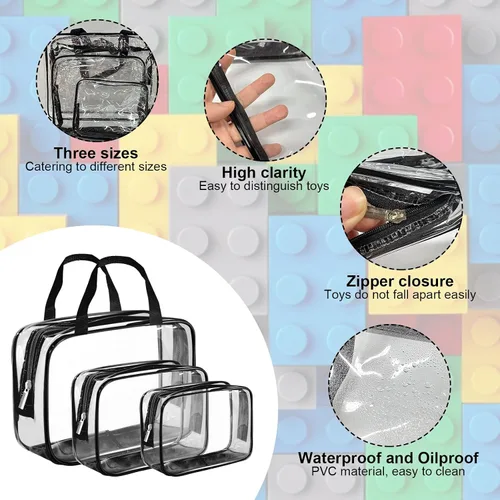 Miniatura 3 de Paquete de 9 bolsas de almacenamiento de juguetes de PVC transparente, bolsas de aseo impermeables, con cremallera, bolsas organizadoras de juguetes