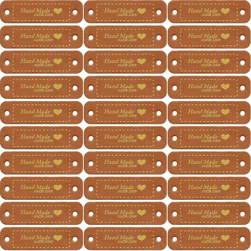 WILLBOND 30 piezas de etiquetas de cuero para artículos de crochet, etiquetas de cuero de PU, etiquetas de crochet hechas a mano para accesorios de