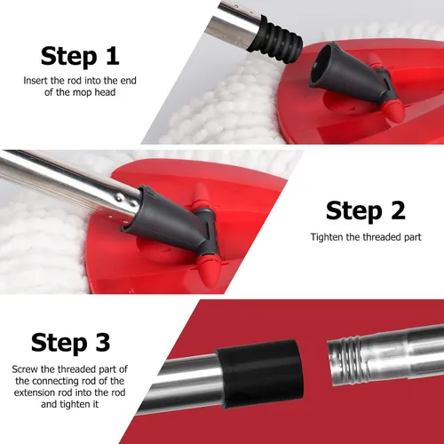 Miniatura 6 de Mango de repuesto para trapeador giratorio, mango de repuesto de 4 secciones de 30 a 58 pulgadas, compatible con trapeador giratorio O-Ceda, mango