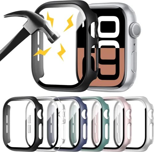 Juego de 6 fundas para Apple Watch 40 mm SE 2 (2024) Series 6, Series 5, Series 4 con protector de pantalla de vidrio templado, funda protectora
