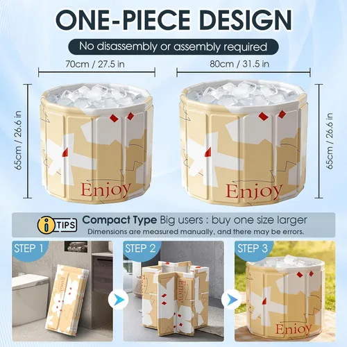 Miniatura 5 de Bañera portátil para adultos, bañera plegable para spa caliente y baño de hielo, bañera pequeña plegable para baño, bañera portátil aislada de 6