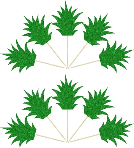 Miniatura 7 de 36 piezas de adornos para cupcakes de piña verde con purpurina verde para Luau despedida de soltera, fiesta de verano tropical, decoración