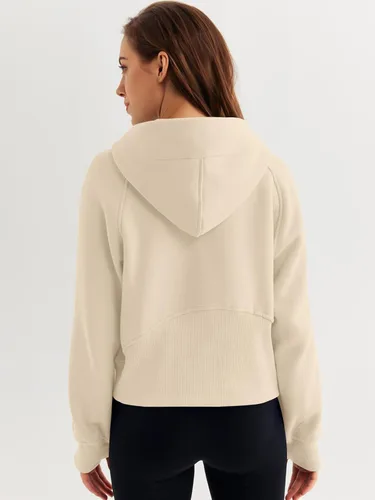 Miniatura 5 de WYNNQUE Sudadera corta con capucha para mujer, manga larga, forro polar, media cremallera, ropa de otoño