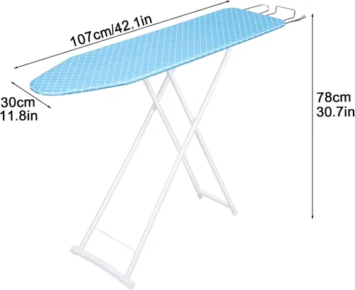 Miniatura 2 de Tabla de planchar de tamaño completo, plegable extendida para el hogar con cubierta resistente al calor, 42 pulgadas, pies antideslizantes, altura