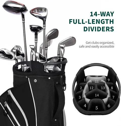 Miniatura 3 de Bolsa ligera para carrito de golf con divisores de longitud completa de 14 vías, bolsa enfriadora, bolsa de golf para hombres y mujeres con correa