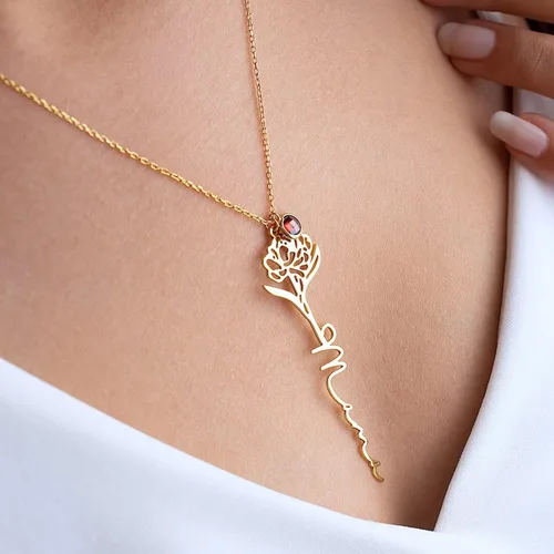 Miniatura 19 de TRANGEL Custom Birth Flower Name Necklace Personalized 18K Gold Plated Necklace Floral Pendant Jewelry Mothers Christmas Birthday Gift for Women