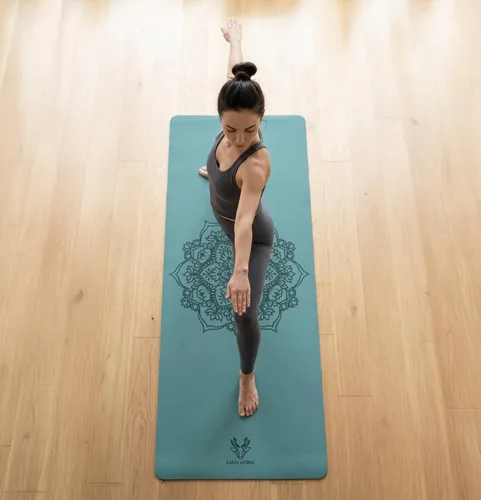 Miniatura 2 de Esterilla de yoga premium de 0.177 in de grosor, antideslizante, con correa, tapete de ejercicio para yoga, pilates profesional, base de goma