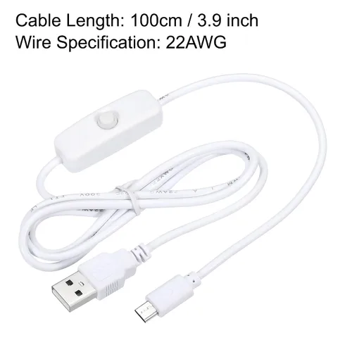 Miniatura 2 de MECCANIXITY Cable USB con interruptor de encendido/apagado 501, USB macho a micro USB macho cable de alimentación de 39.4 in para equipo digital LED