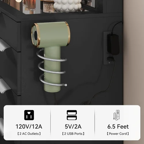 Miniatura 6 de YITAHOME Escritorio de tocador con espejo y luces, juego de tocador de maquillaje con parte superior de vidrio y 10 cajones, estación de carga