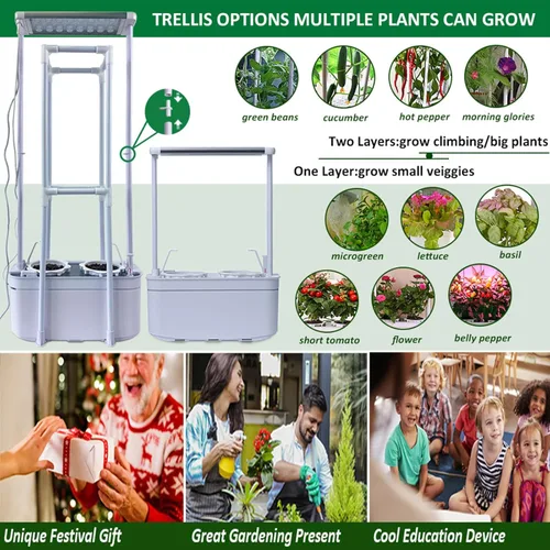 Miniatura 7 de E SUPEREGROW Kit de sistema de cultivo hidropónico con enrejado, sistema de jardinería hidropónico alto inteligente con luz LED de crecimiento, kit