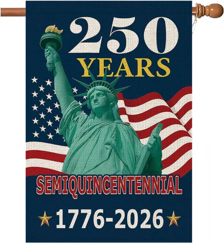 Miniatura 9 de Bandera de jardín de 250 años de América, pancarta patriótica de doble cara del 250 aniversario de Estados Unidos, diseño de estatua de la libertad