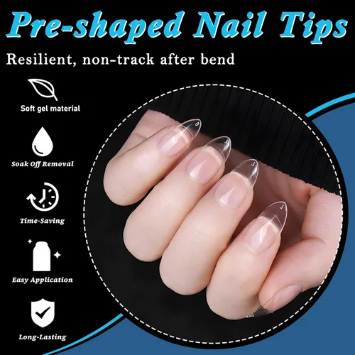 Miniatura 7 de 240 puntas de uñas de gel extra cortas, uñas postizas de almendra, uñas postizas transparentes, uñas cortas XS de almendra, puntas de uñas